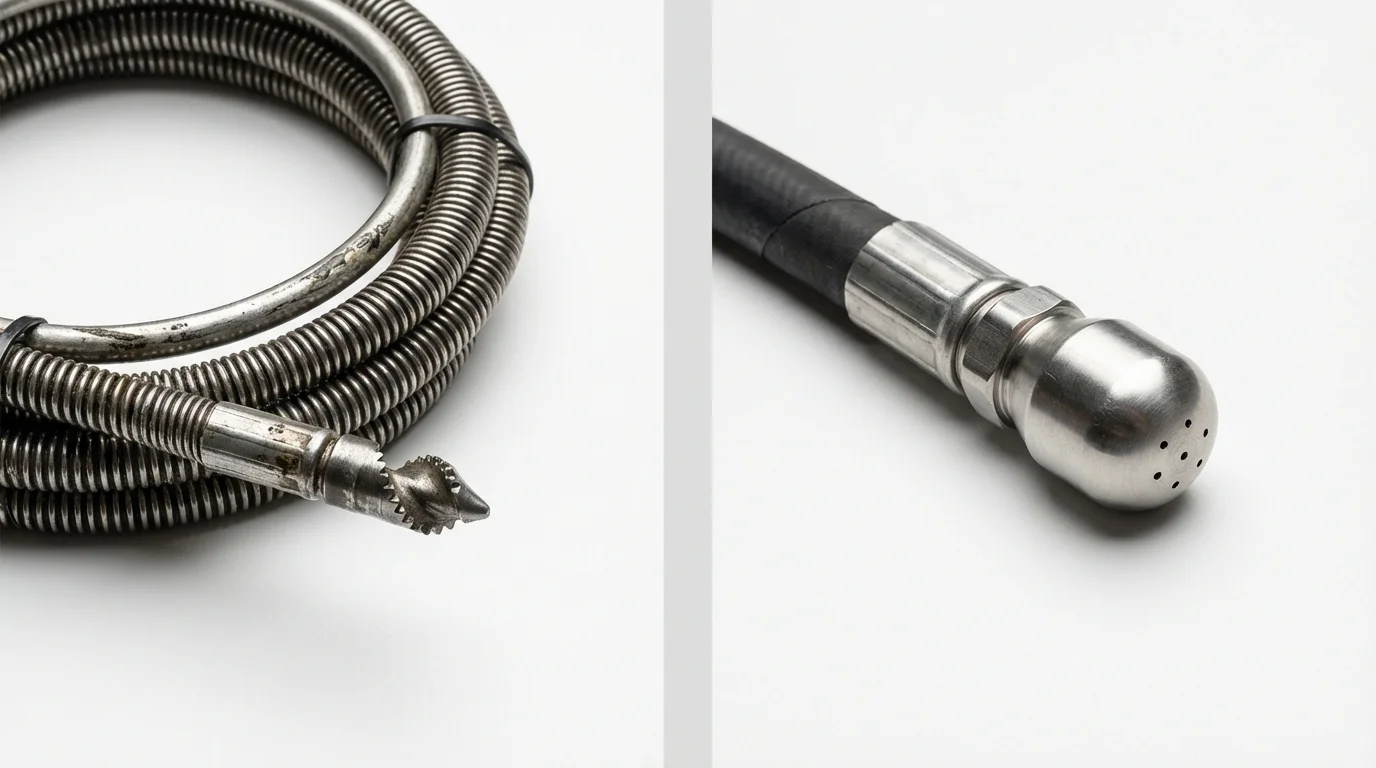 Drain snake cable and hydro jetting nozzle used for drain cleaning in Fair Oaks, CA