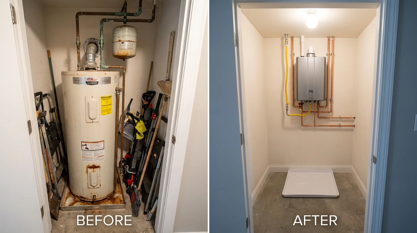 Tank water heater versus wall-mounted tankless unit comparison for Fair Oaks, CA homeowners