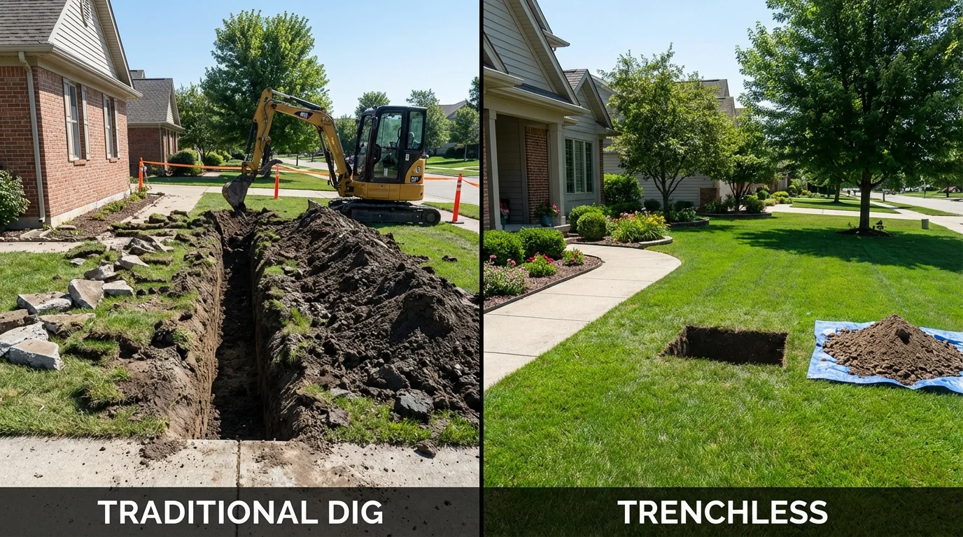 Trenchless sewer repair with minimal yard damage versus traditional excavation in Fair Oaks, CA